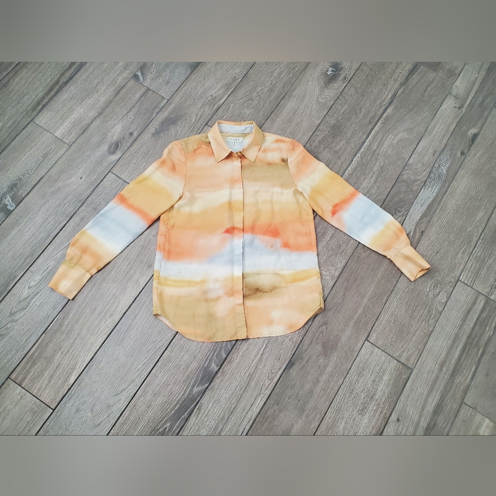 Lafayette 148 New York 100% scottie silk horizon blouse size XS